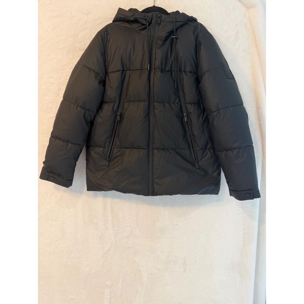 Karl Lagerfeld Paris Mens Hooded Puffer Jacket Black Quilted Insulated Coat XL